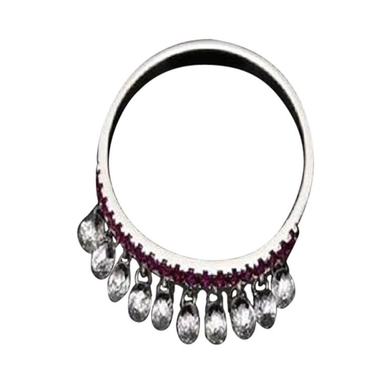 Diamond Briolettes & Ruby Dangling Ring, White Gold
