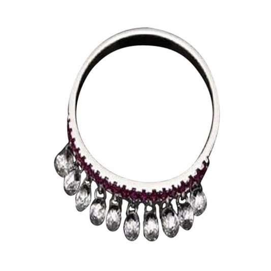 Diamond Briolettes & Ruby Dangling Ring, White Gold