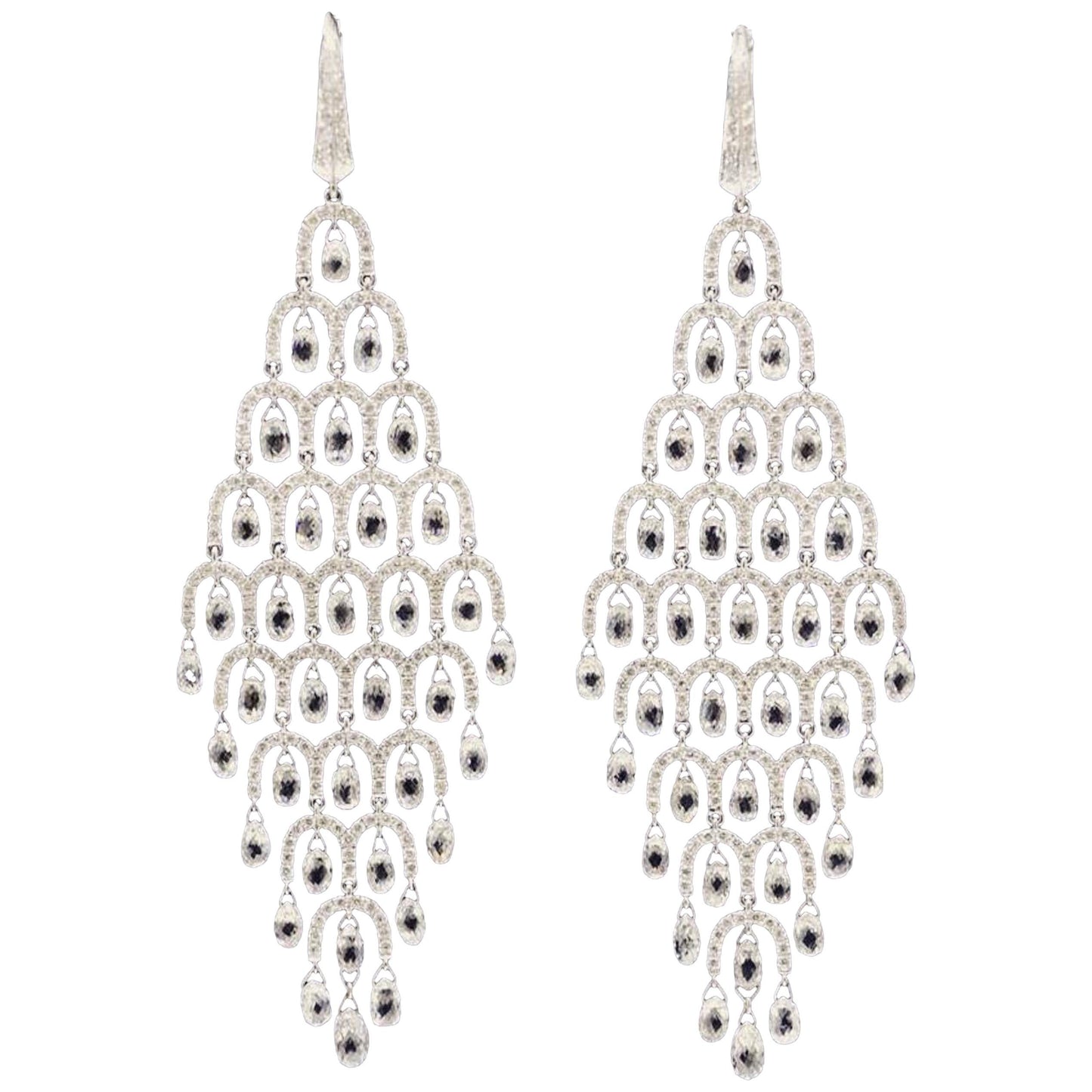 Diamond Briolette Chandelier Chandelier Earrings, White Gold