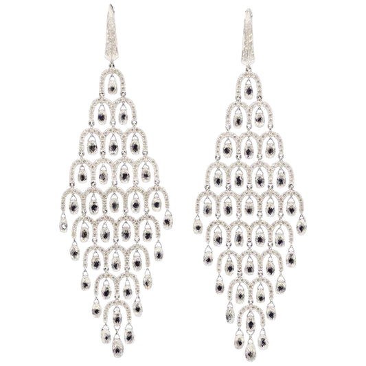 Diamond Briolette Chandelier Chandelier Earrings, White Gold