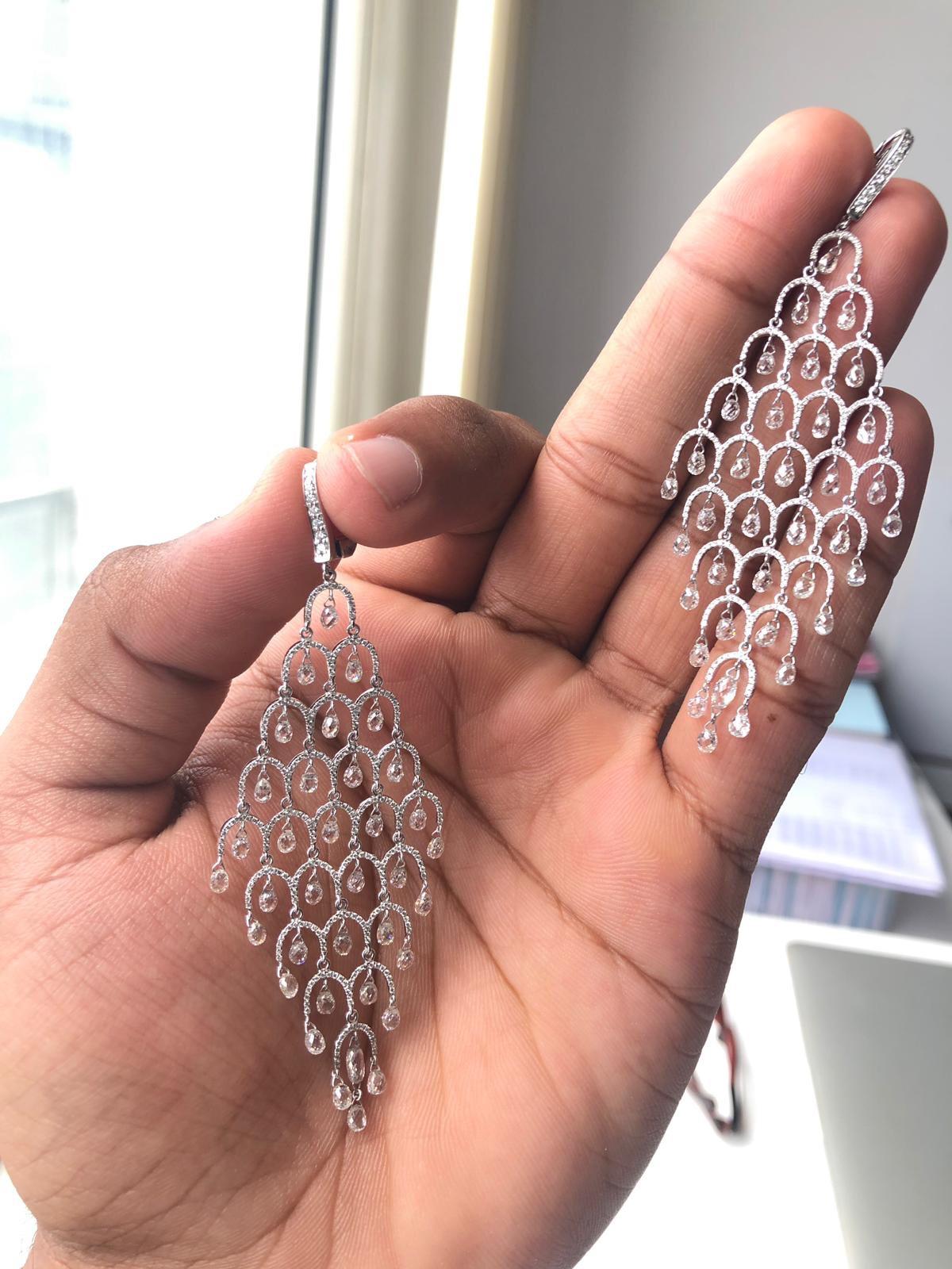 Diamond Briolette Chandelier Chandelier Earrings, White Gold