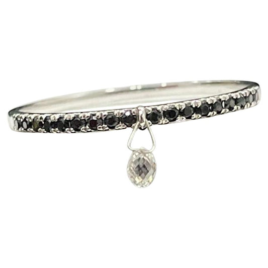 Mono Briolette Diamond & Black Diamond Ring, White Gold