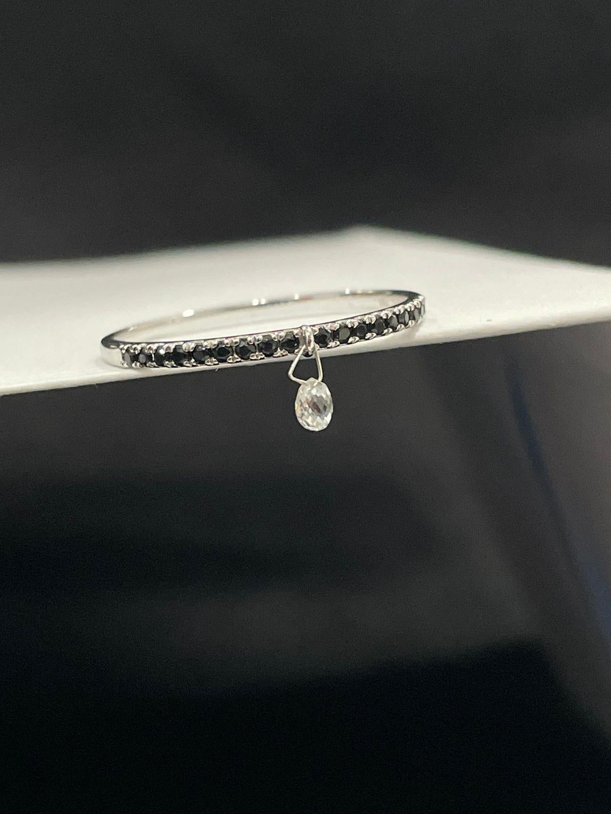 Mono Briolette Diamond & Black Diamond Ring, White Gold
