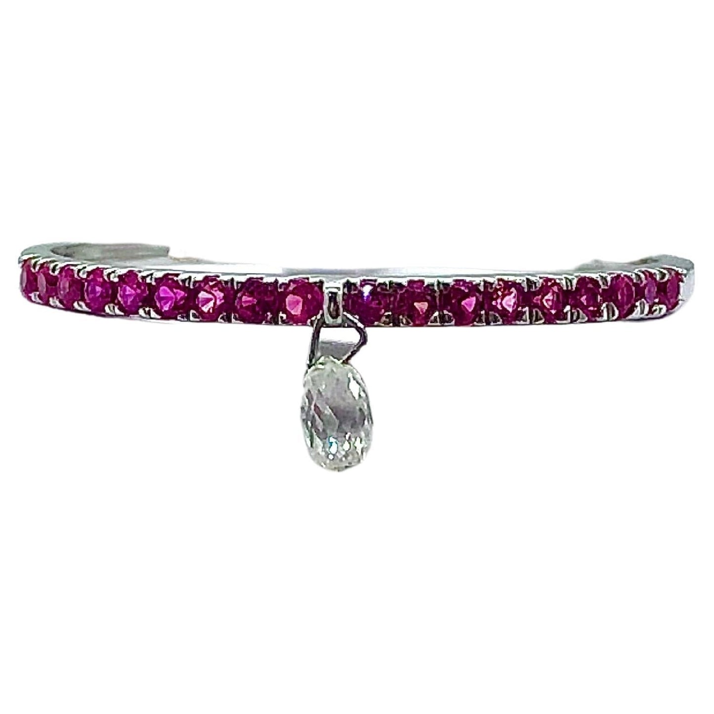 Mono Diamond Briolette & Ruby Dangling Ring, White Gold