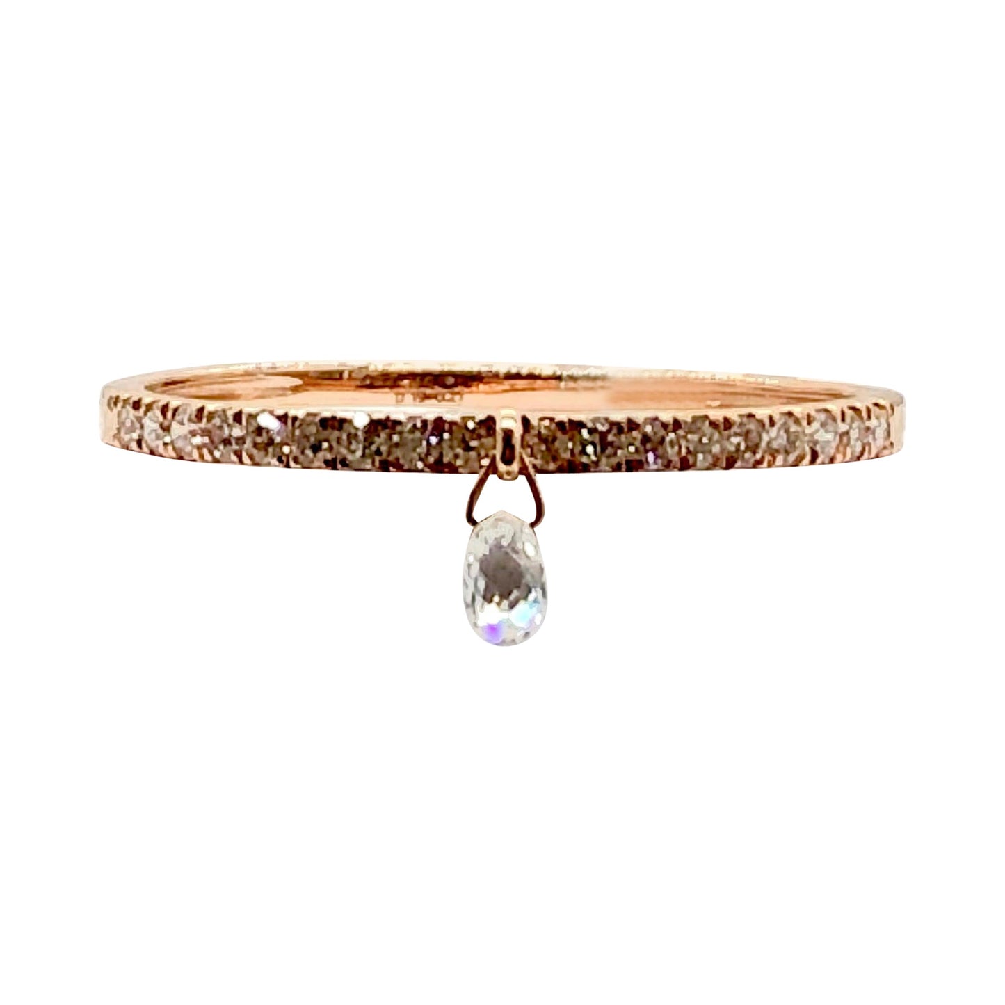 Mono Briolette Diamond Dangling Ring, Rose Gold
