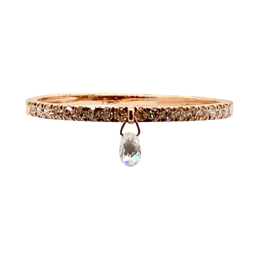 Mono Briolette Diamond Dangling Ring, Rose Gold