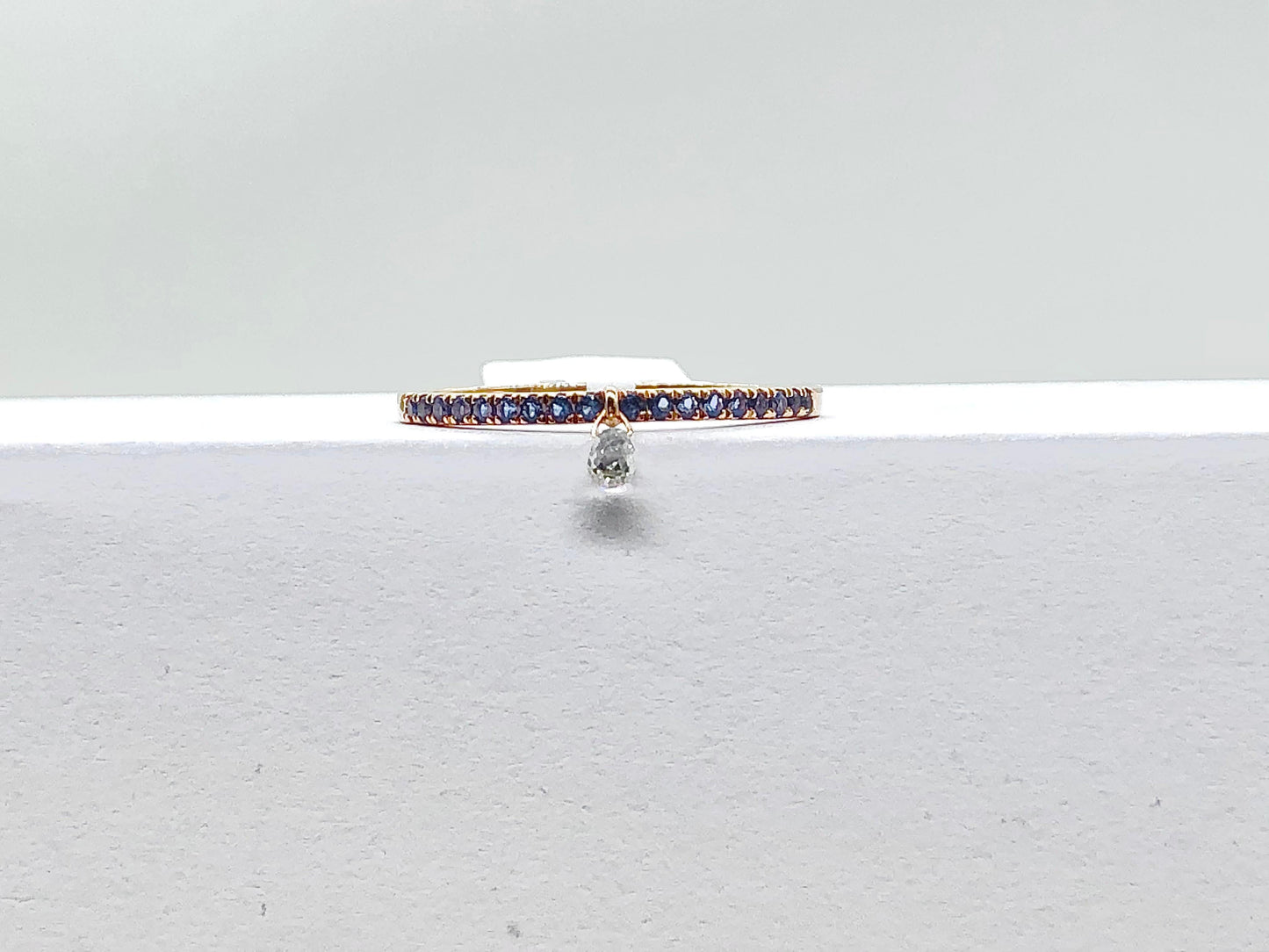 Mono Diamond Briolette & Sapphire Dangling Ring, Rose Gold