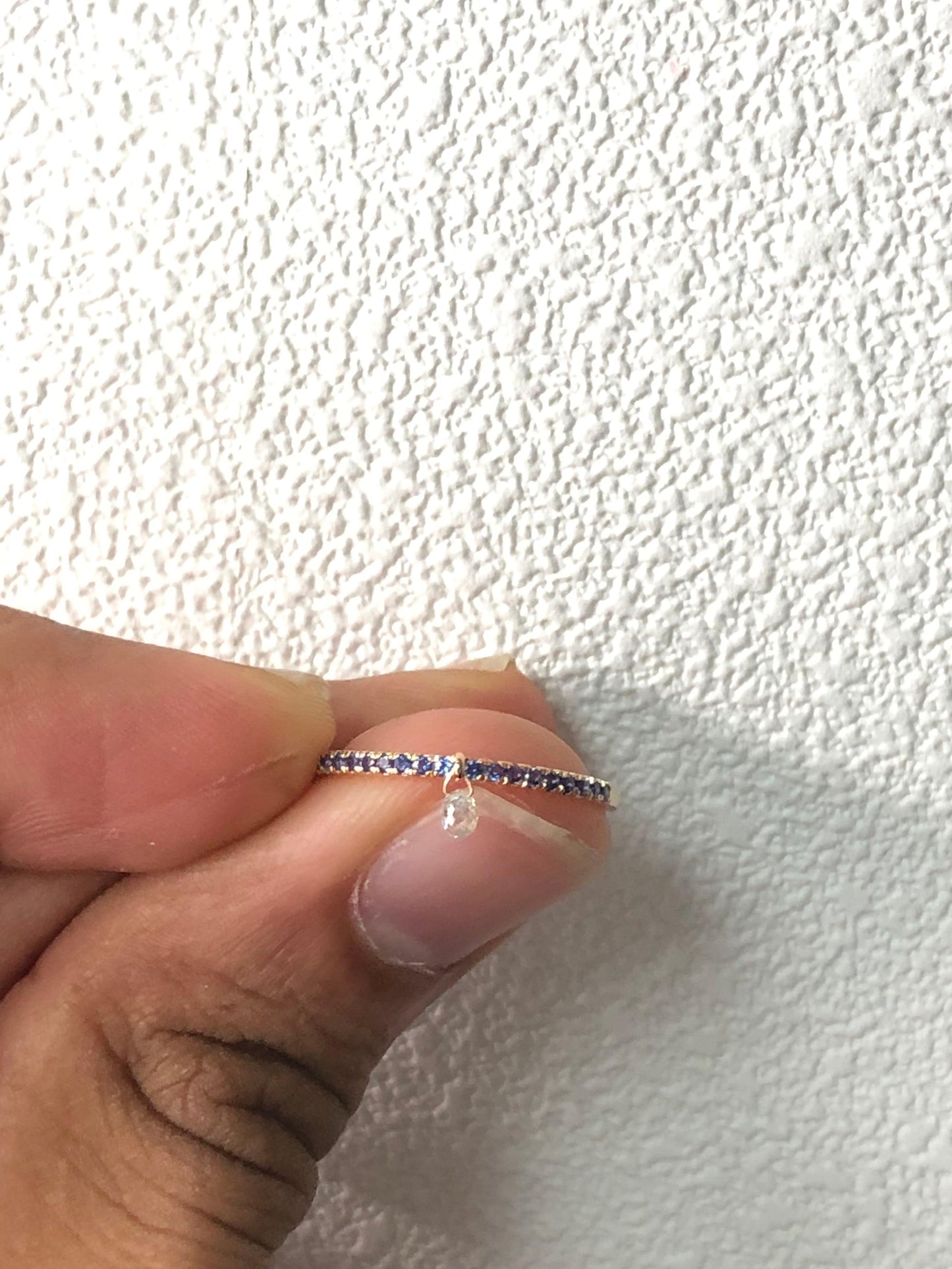 Mono Diamond Briolette & Sapphire Dangling Ring, Rose Gold