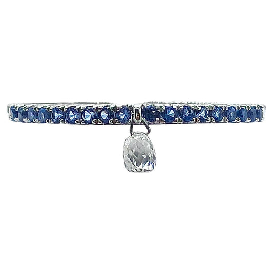 Mono Diamond Briolette & Sapphire Dangling Ring, White Gold