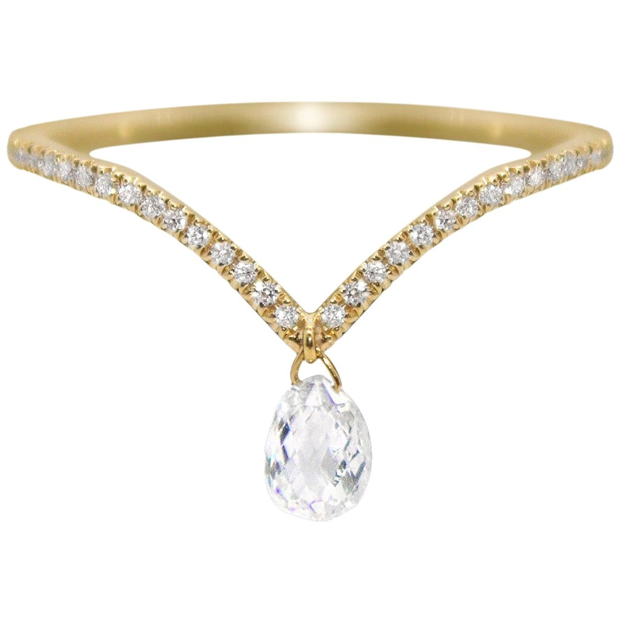 Diamond Briolette Dangling Ring