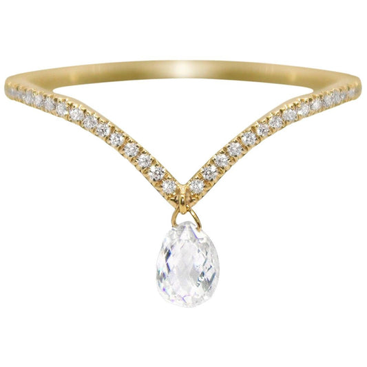 Diamond Briolette Dangling Ring