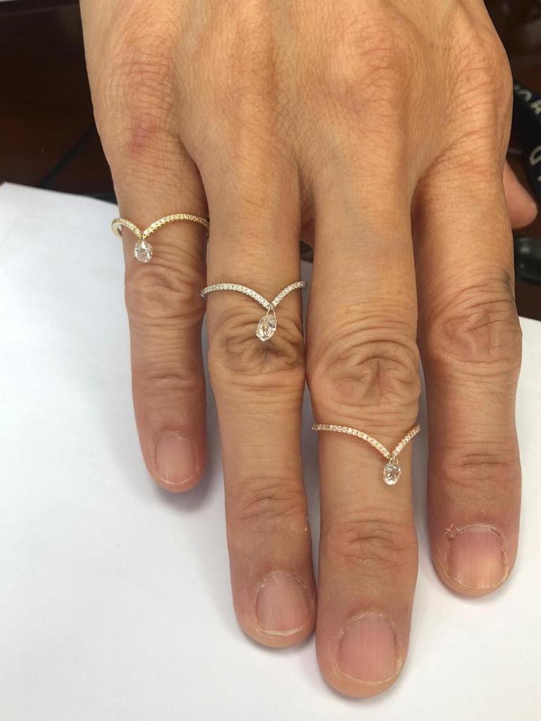 Diamond Briolette Dangling Ring