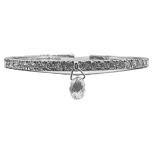 Mono Briolette Diamond Dangling Ring, White Gold