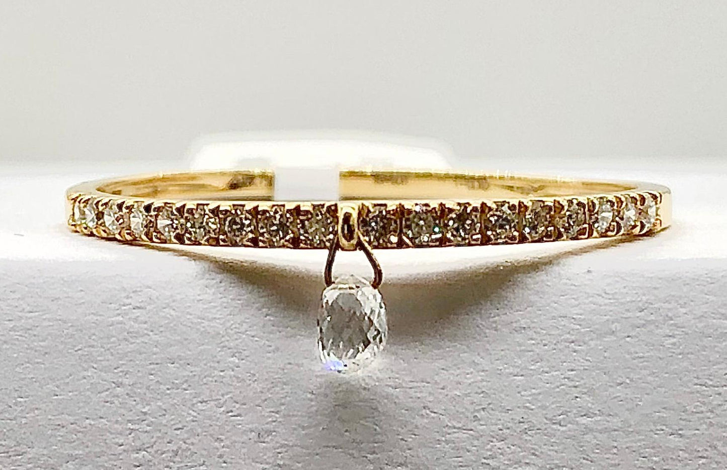 Mono Briolette Diamond Dangling Ring, Yellow Gold