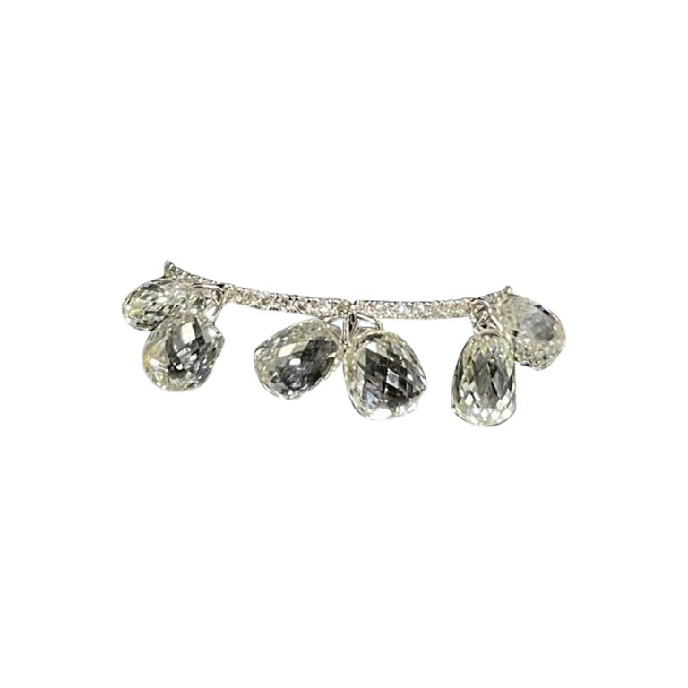 Diamond Briolettes Dangling Ring, White Gold
