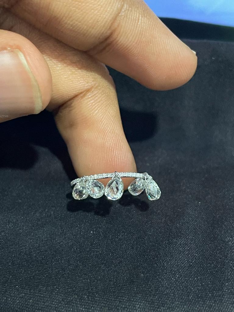Diamond Briolettes Dangling Ring, White Gold