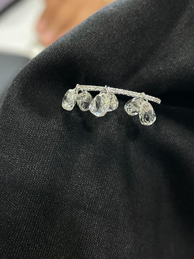 Diamond Briolettes Dangling Ring, White Gold