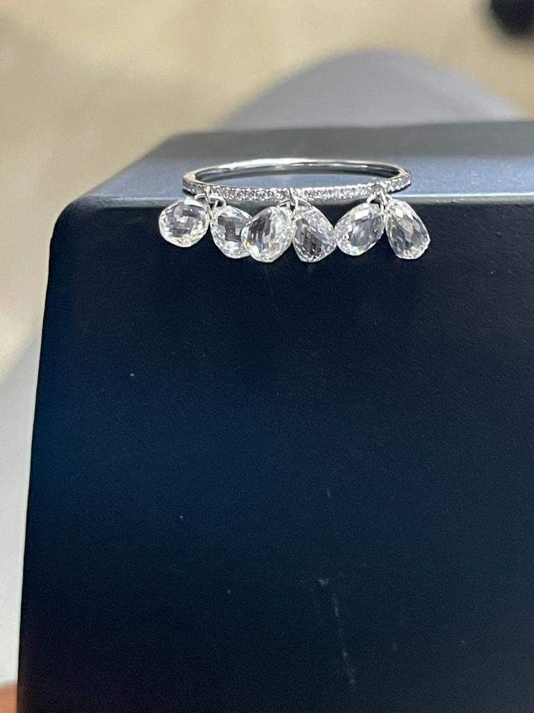 Diamond Briolettes Dangling Ring, White Gold