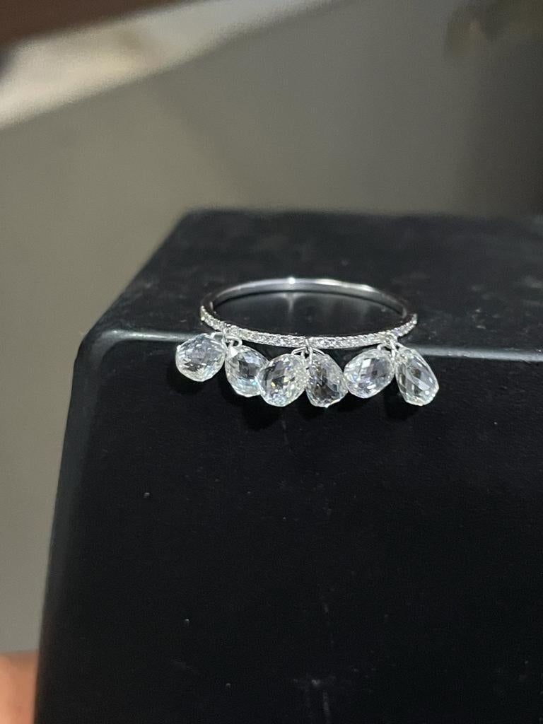 Diamond Briolettes Dangling Ring, White Gold