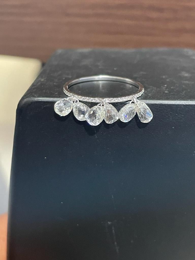 Diamond Briolettes Dangling Ring, White Gold