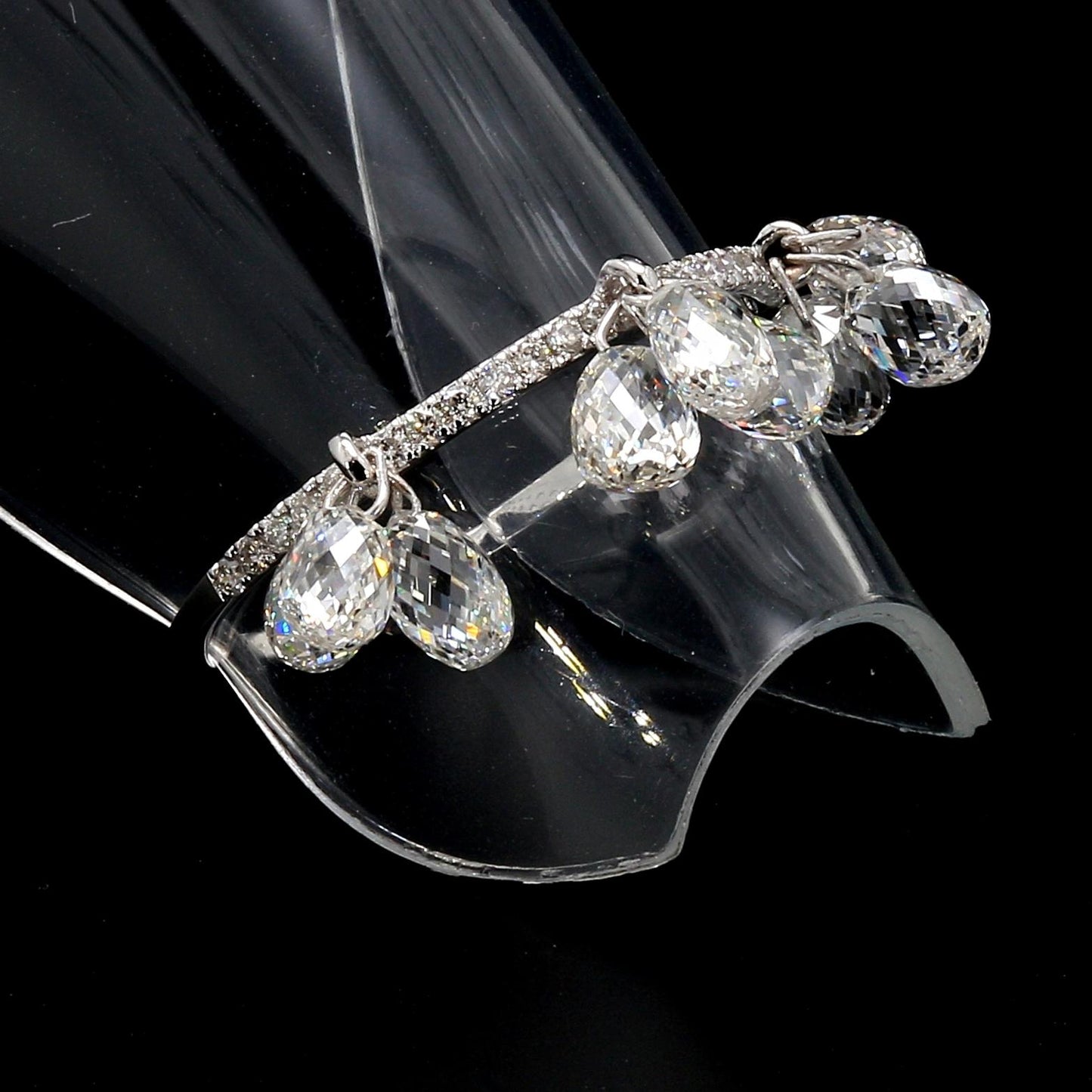 Diamond Briolette Dangling Ring ,White Gold