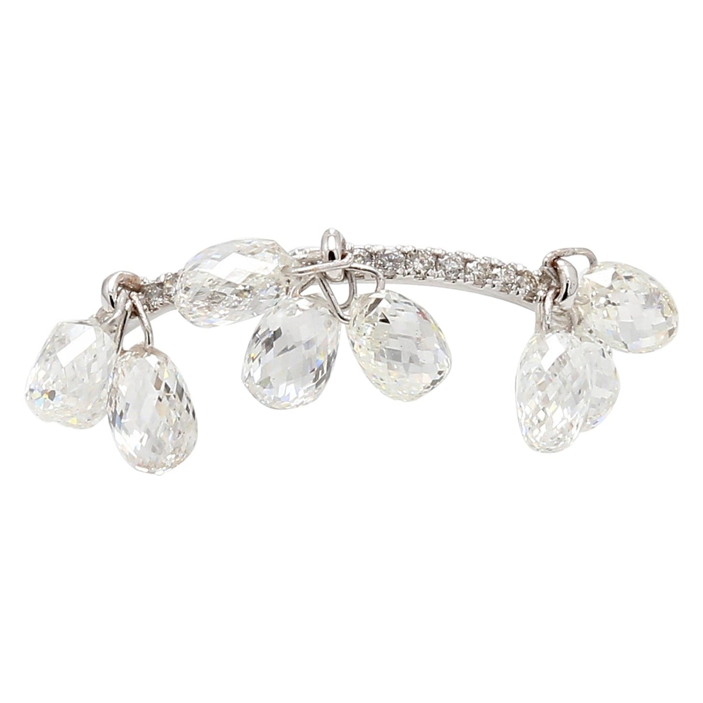 Diamond Briolette Dangling Ring ,White Gold