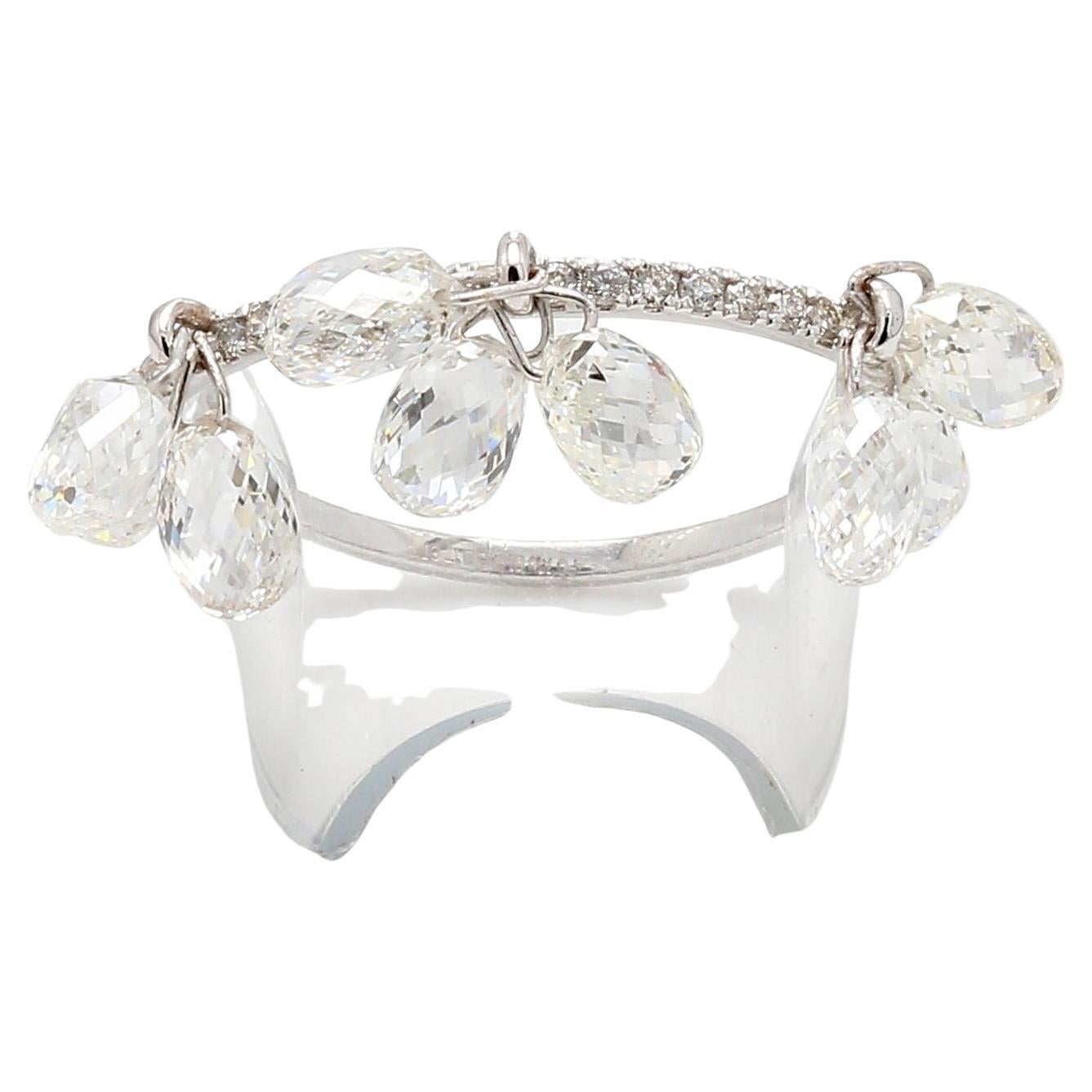 Diamond Briolette Dangling Ring ,White Gold