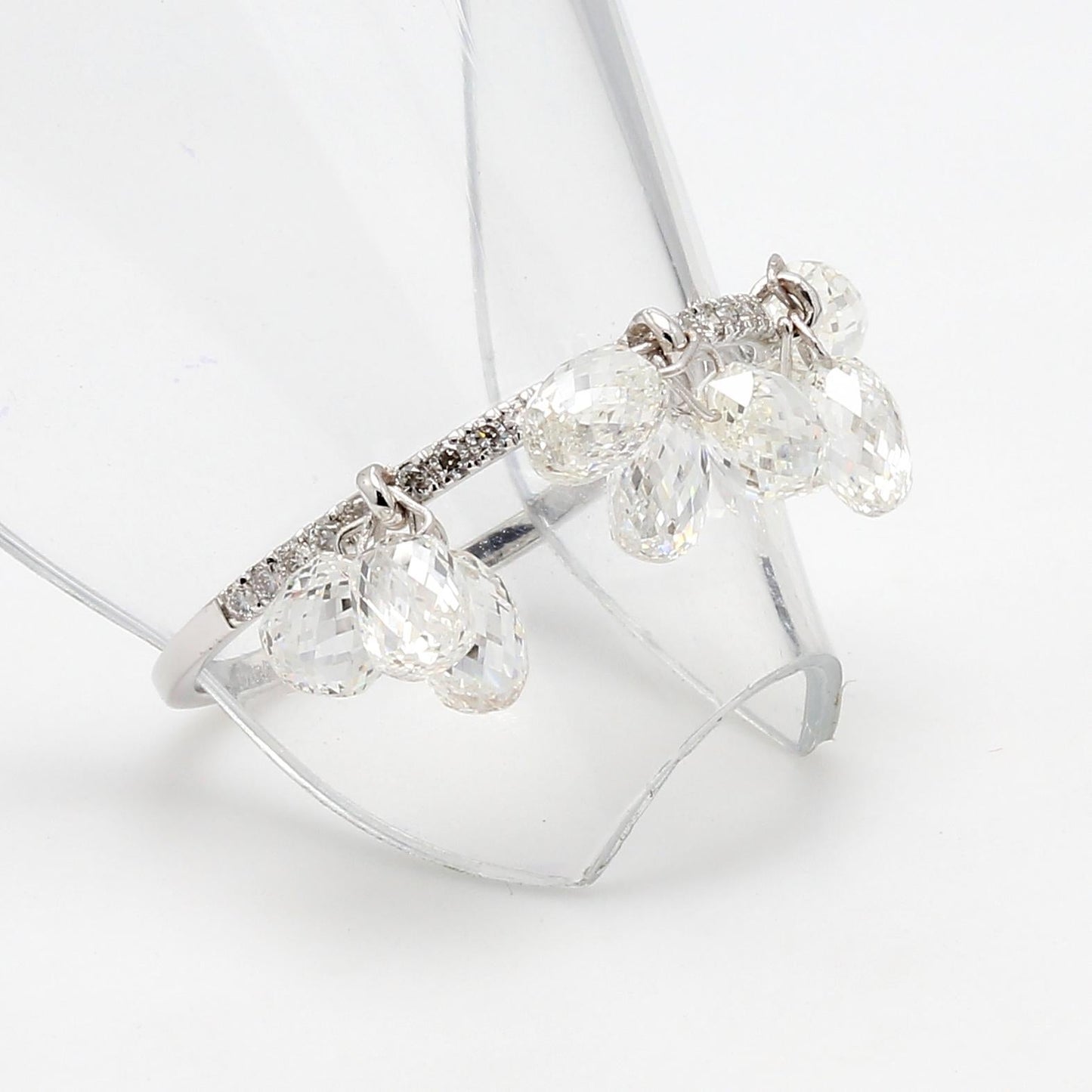 Diamond Briolette Dangling Ring ,White Gold