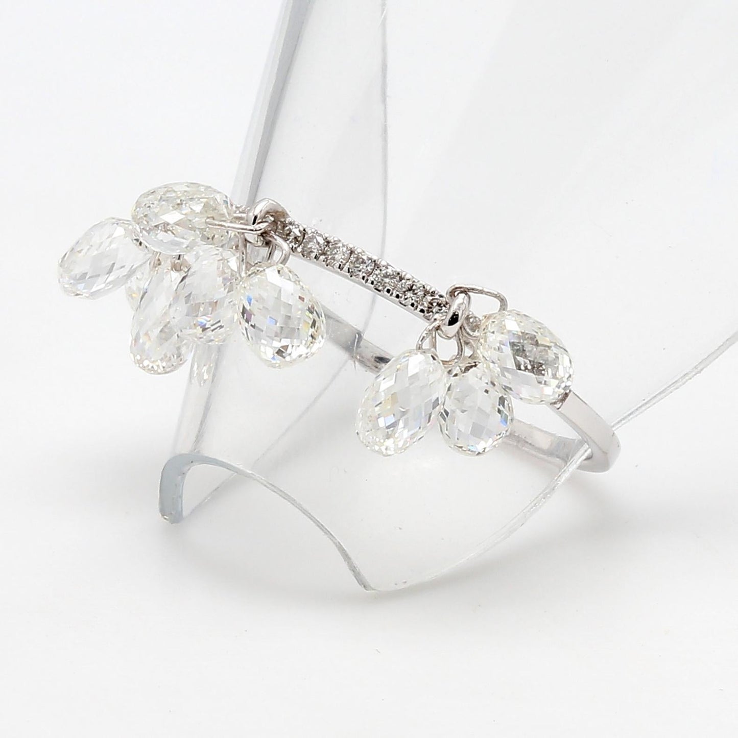 Diamond Briolette Dangling Ring ,White Gold