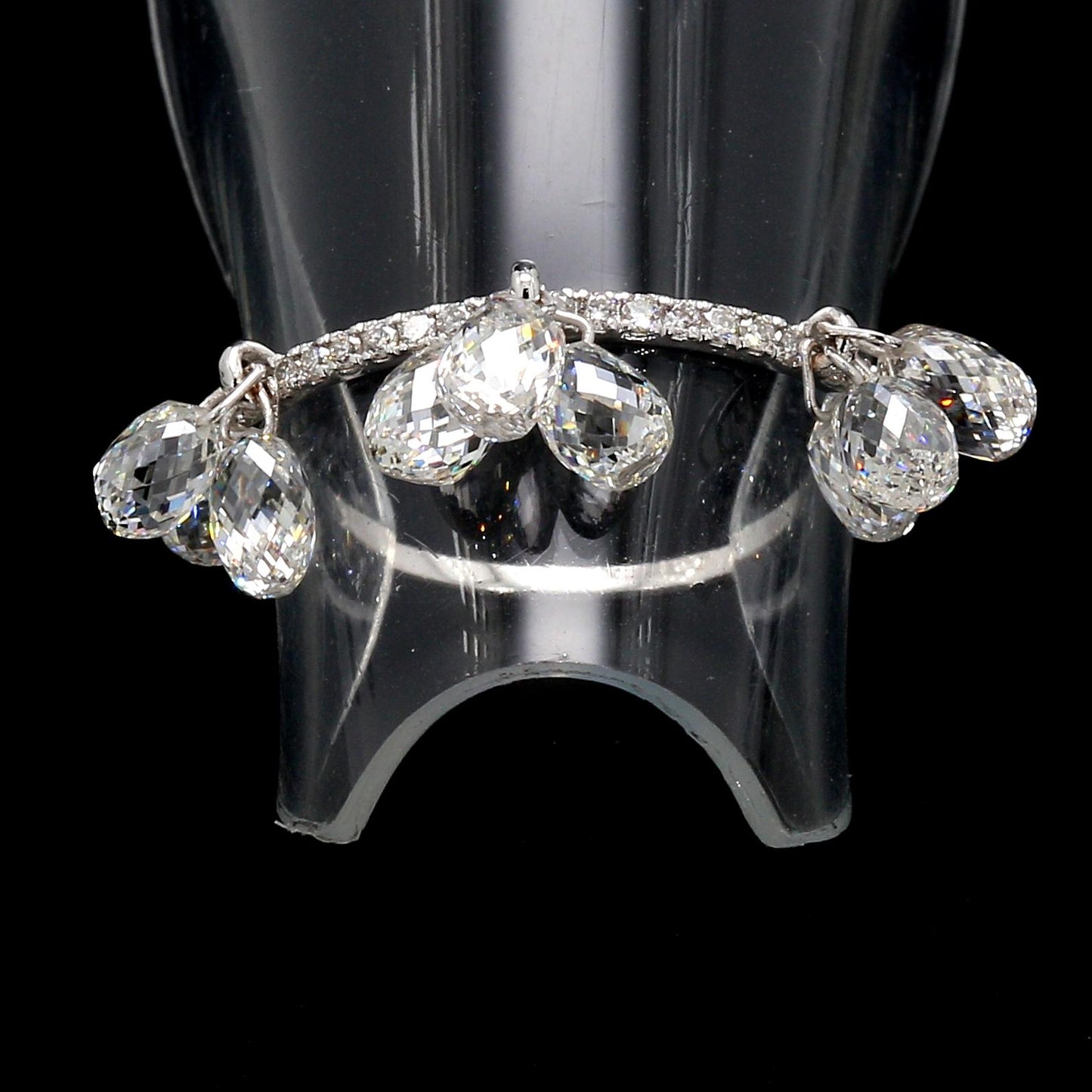 Diamond Briolette Dangling Ring ,White Gold