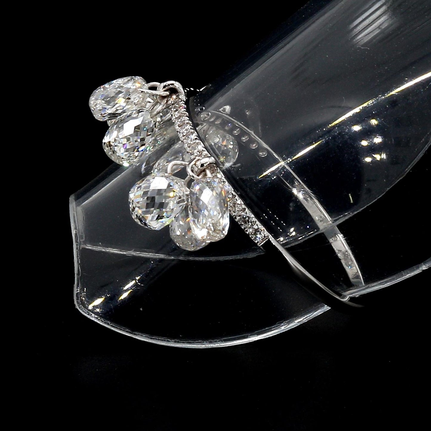 Diamond Briolette Dangling Ring ,White Gold