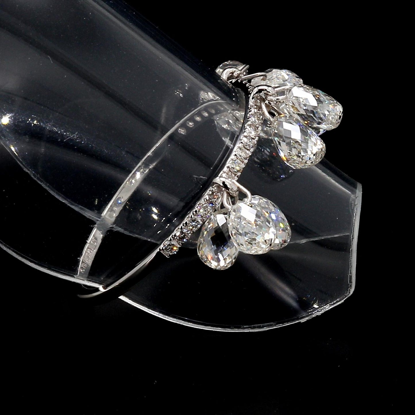 Diamond Briolette Dangling Ring ,White Gold