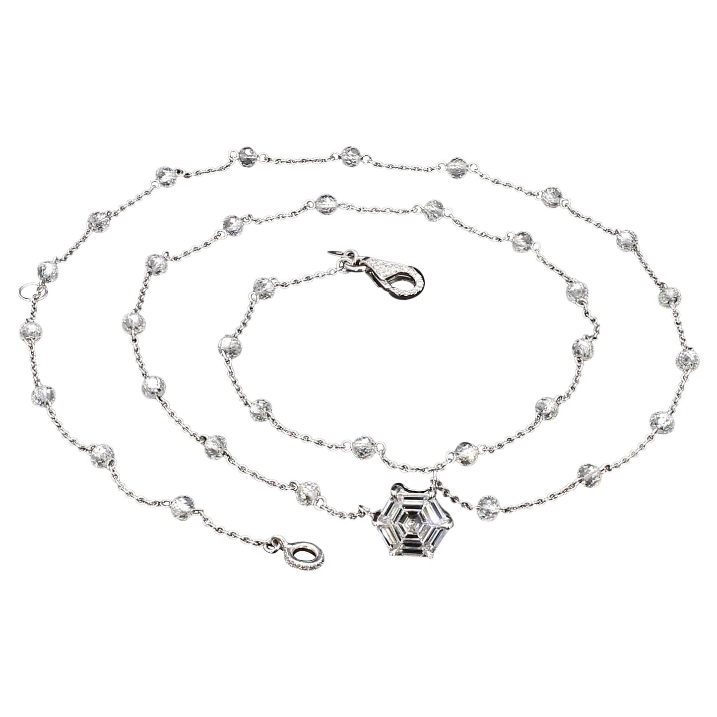 Diamond Beads & Illusion Hexagon Pendant Necklace
