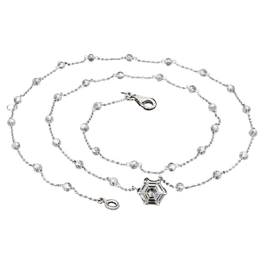 Diamond Beads & Illusion Hexagon Pendant Necklace