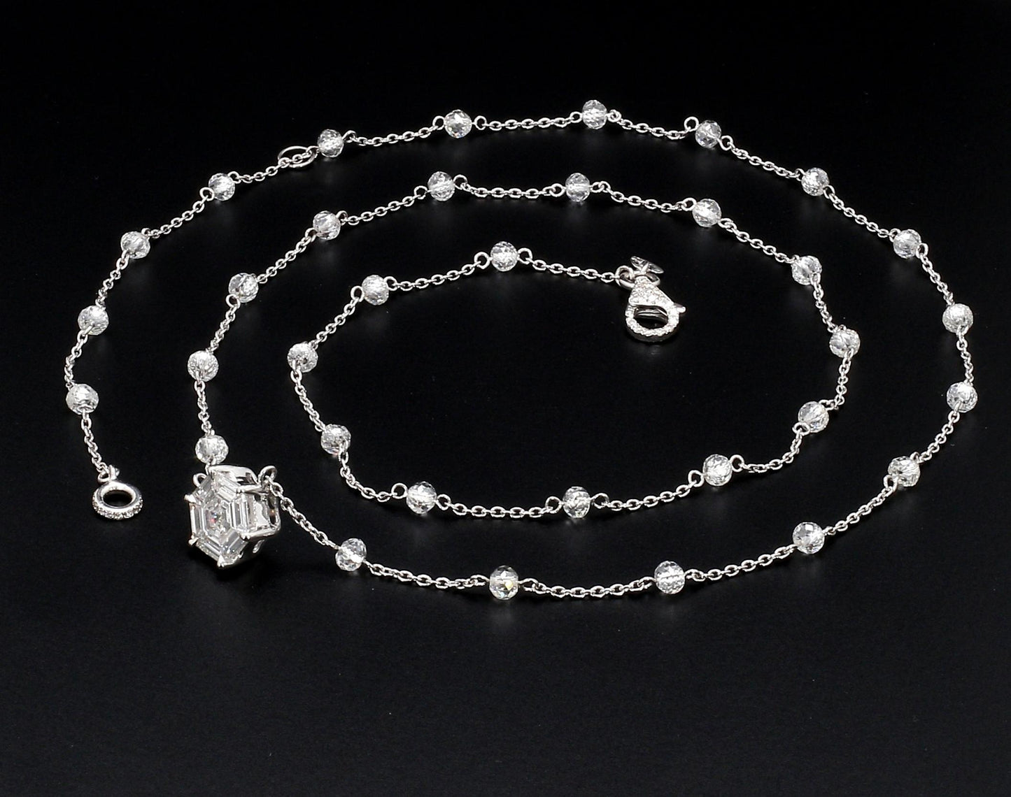 Diamond Beads & Illusion Hexagon Pendant Necklace