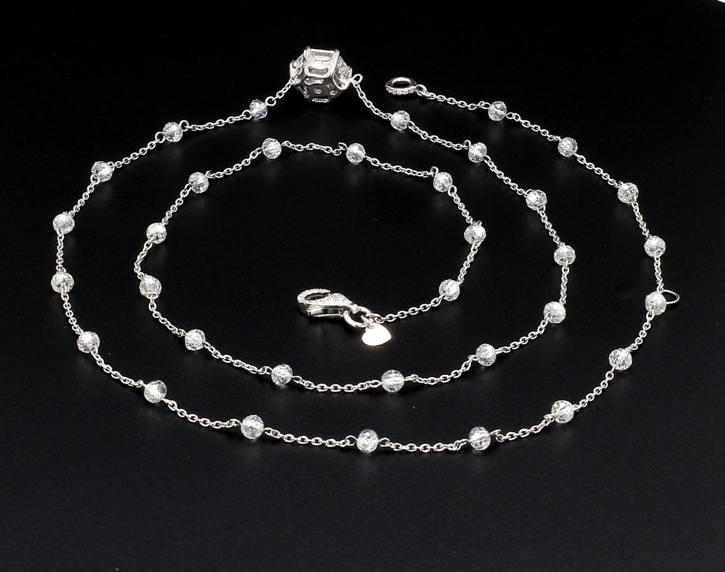 Diamond Beads & Illusion Hexagon Pendant Necklace