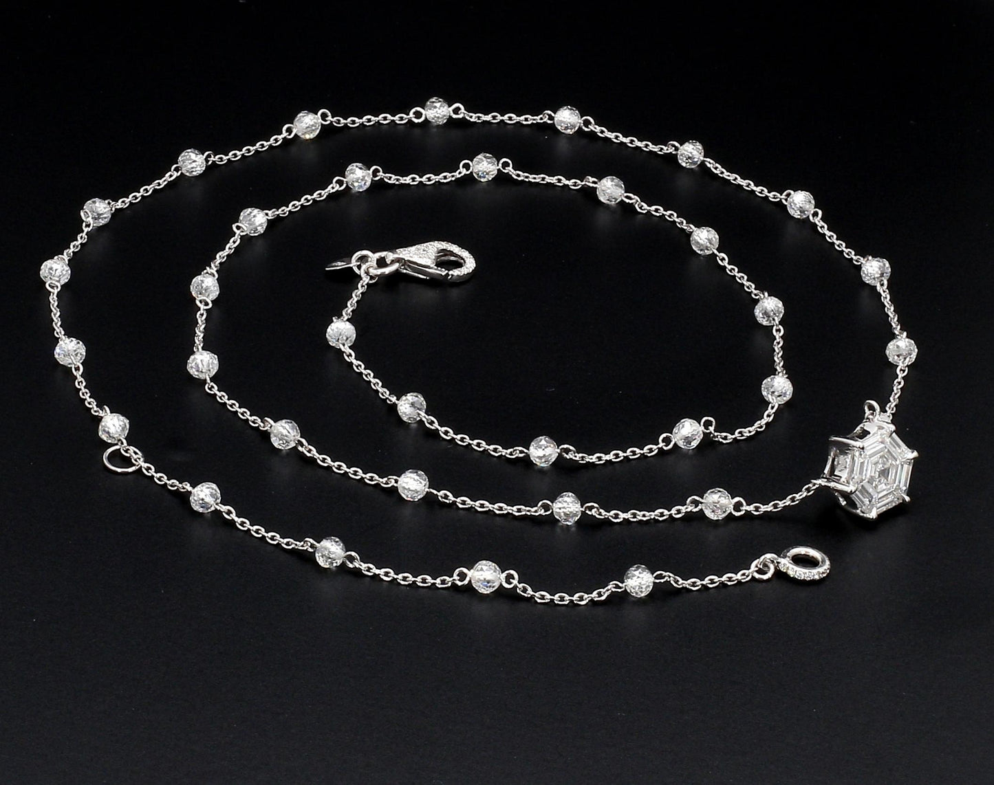 Diamond Beads & Illusion Hexagon Pendant Necklace