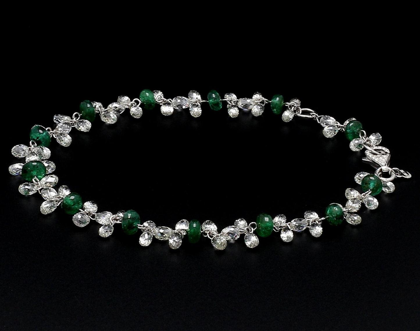 Diamond Briolette & Emerald 18K White Gold Dangling Bracelet