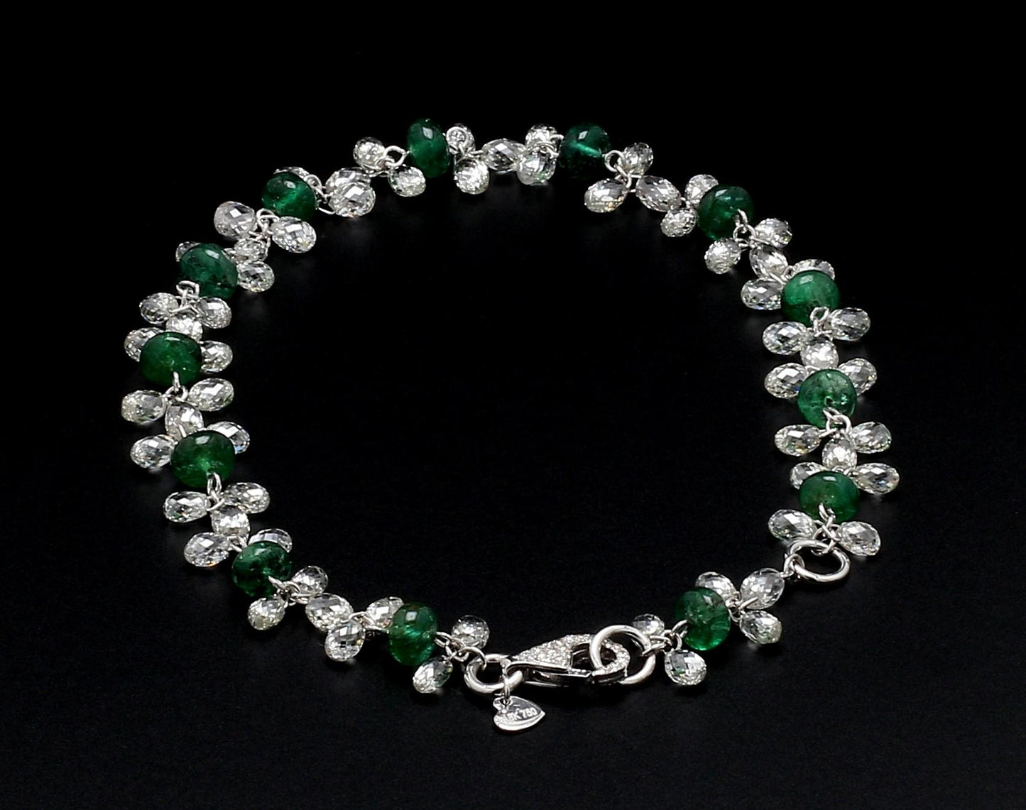 Diamond Briolette & Emerald 18K White Gold Dangling Bracelet