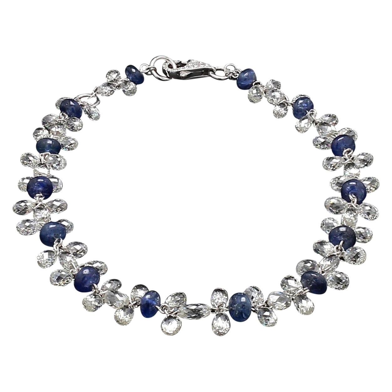 Diamond Briolette & Sapphire 18K White Gold Dangling Bracelet