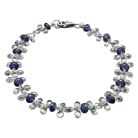 Diamond Briolette & Sapphire 18K White Gold Dangling Bracelet