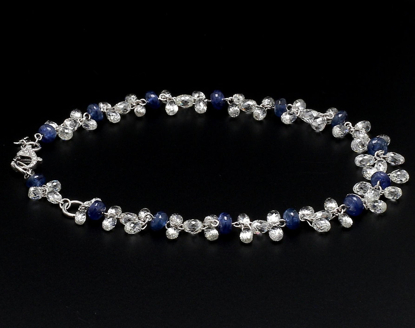 Diamond Briolette & Sapphire 18K White Gold Dangling Bracelet