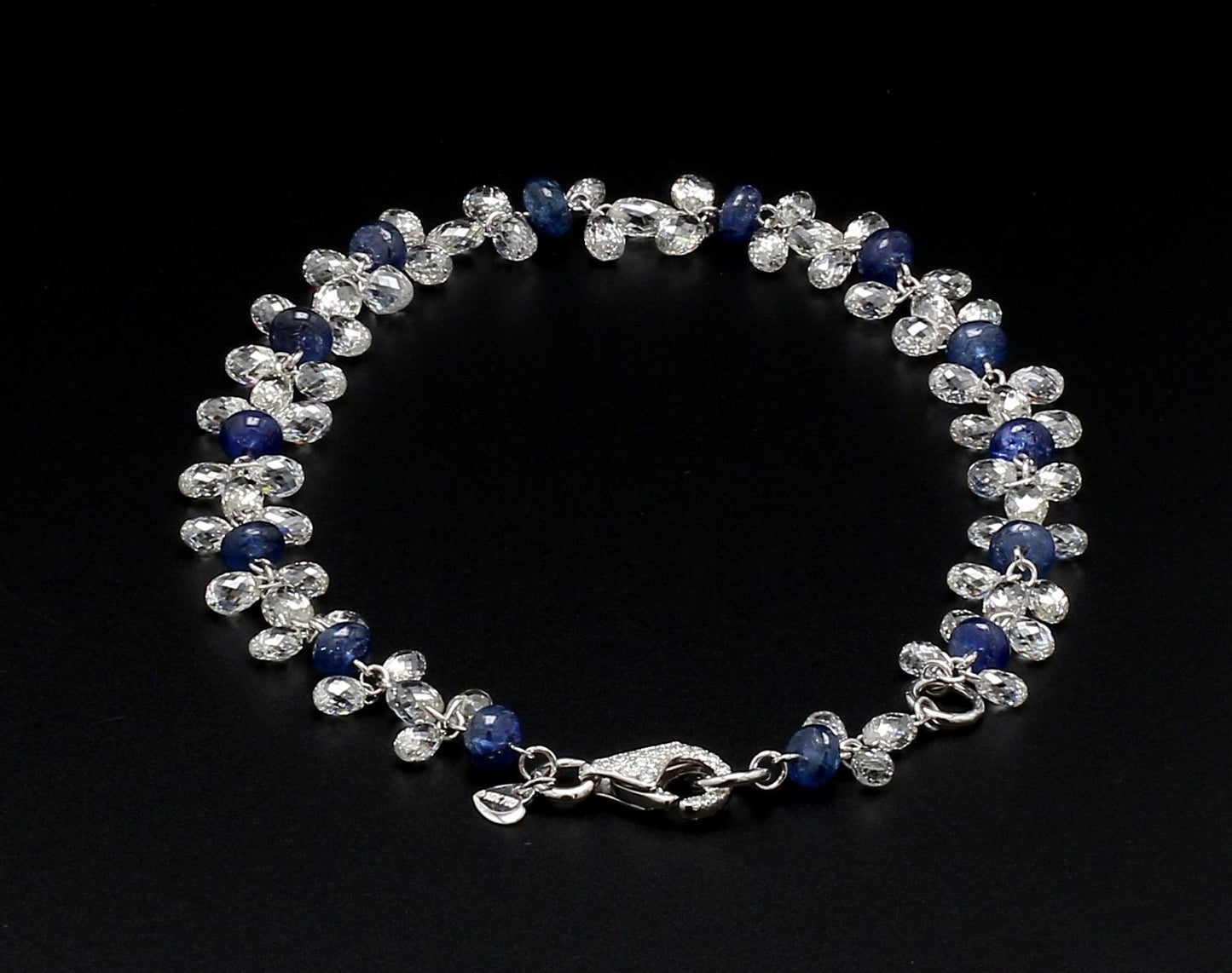 Diamond Briolette & Sapphire 18K White Gold Dangling Bracelet