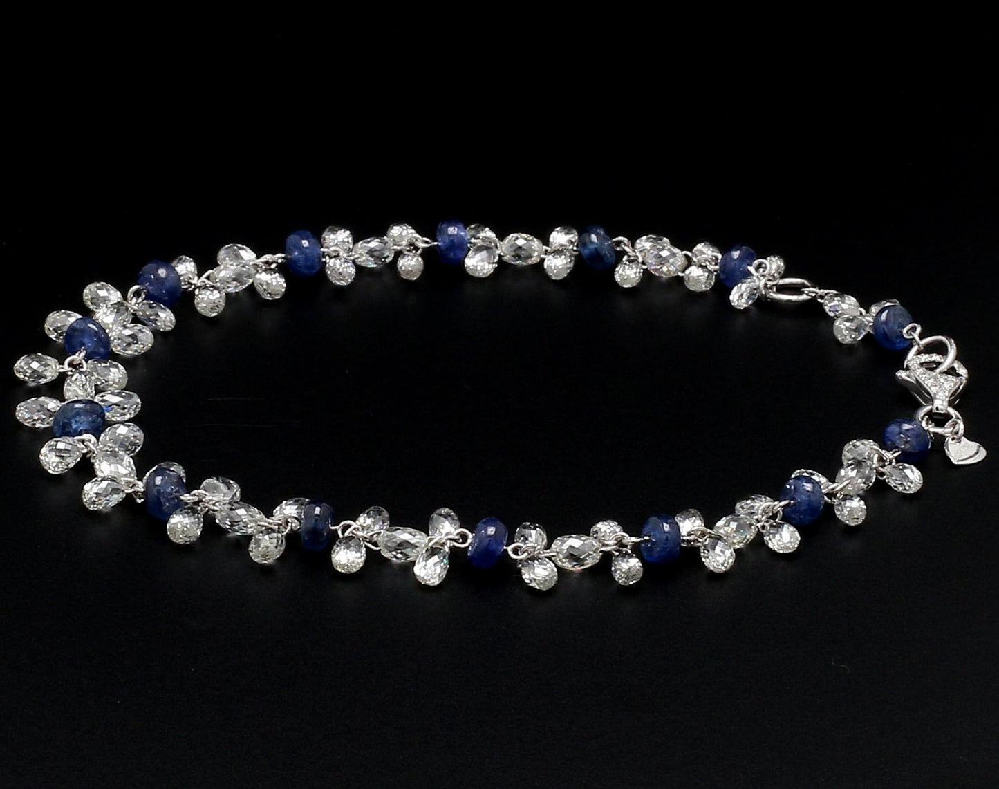 Diamond Briolette & Sapphire 18K White Gold Dangling Bracelet