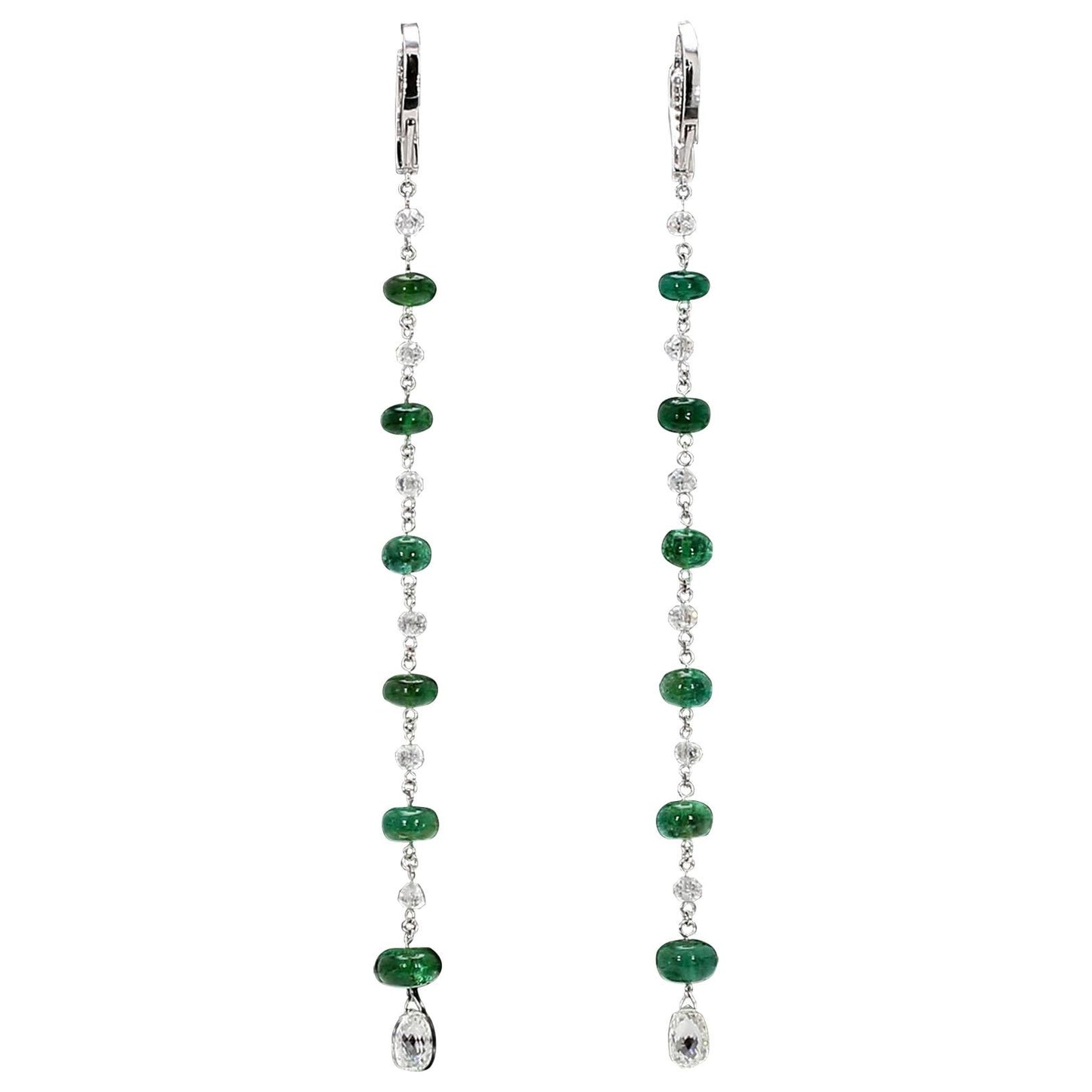 Diamond Beads & Emerald Dangling Earrings