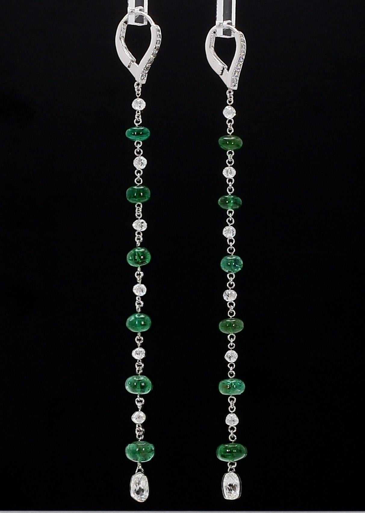 Diamond Beads & Emerald Dangling Earrings