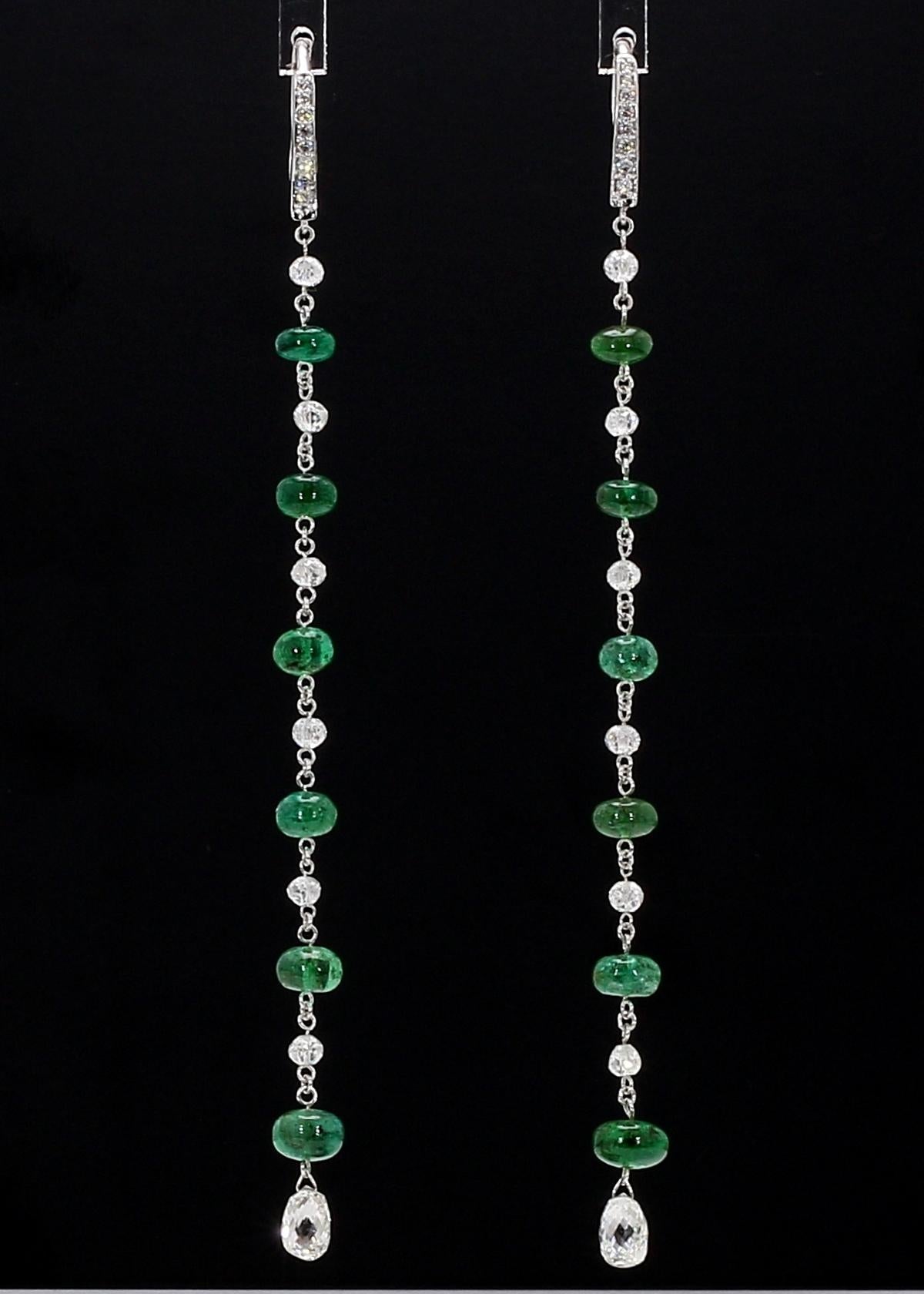 Diamond Beads & Emerald Dangling Earrings