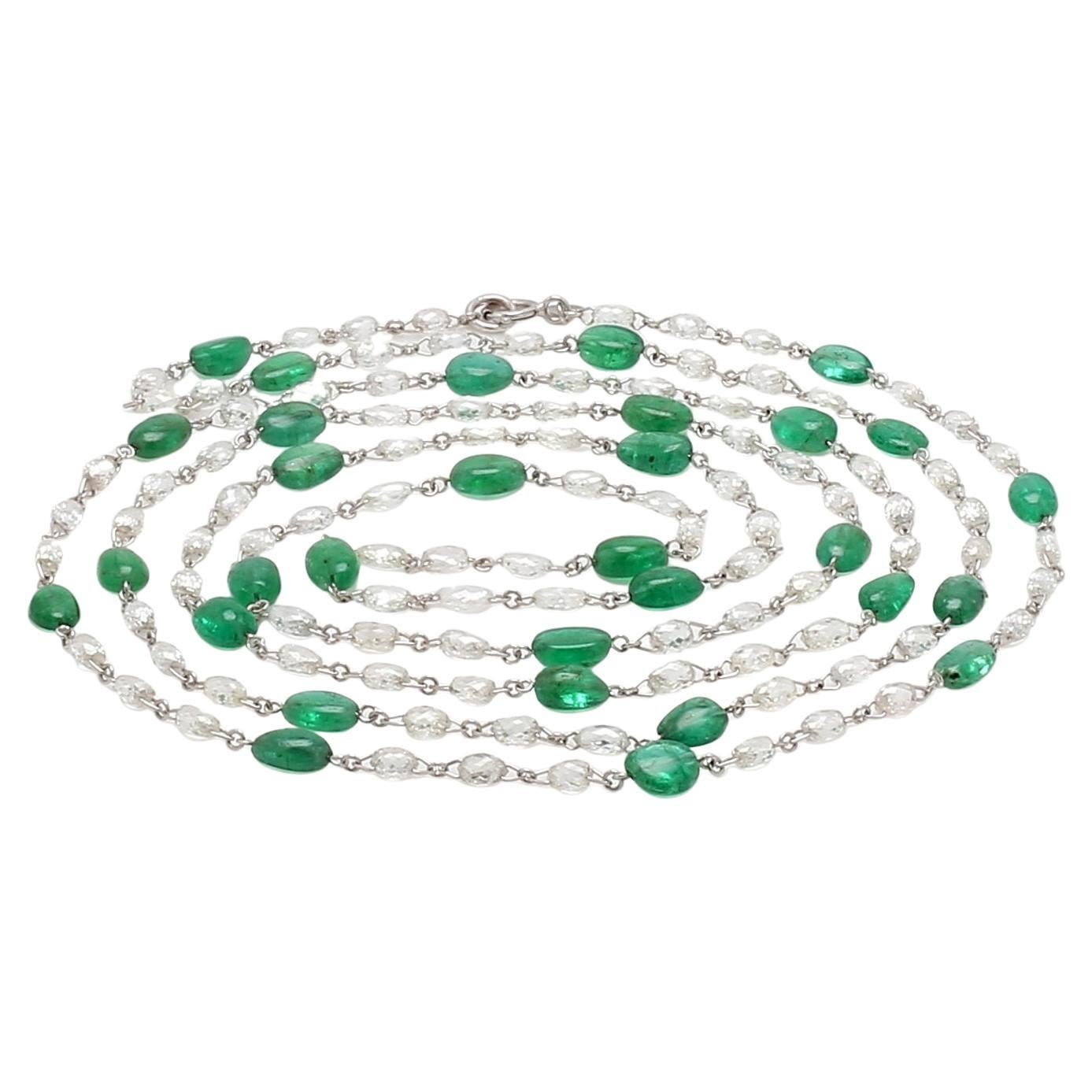Diamond Briolette & Emerald Necklace