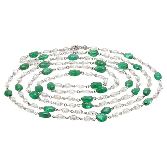 Diamond Briolette & Emerald Necklace