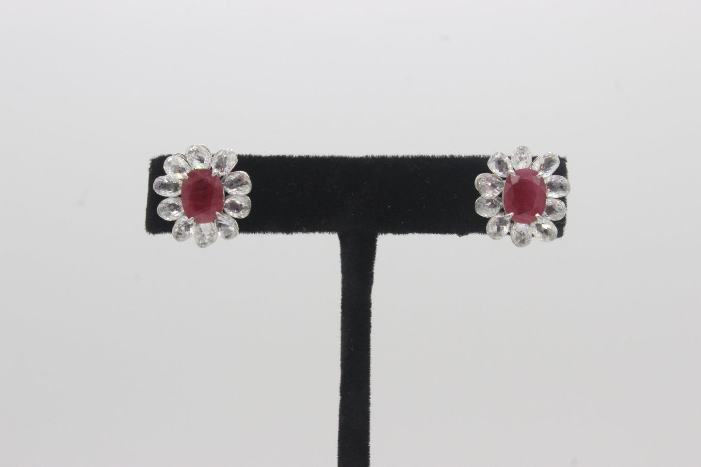 Diamond Briolette & Ruby Stud Earrings